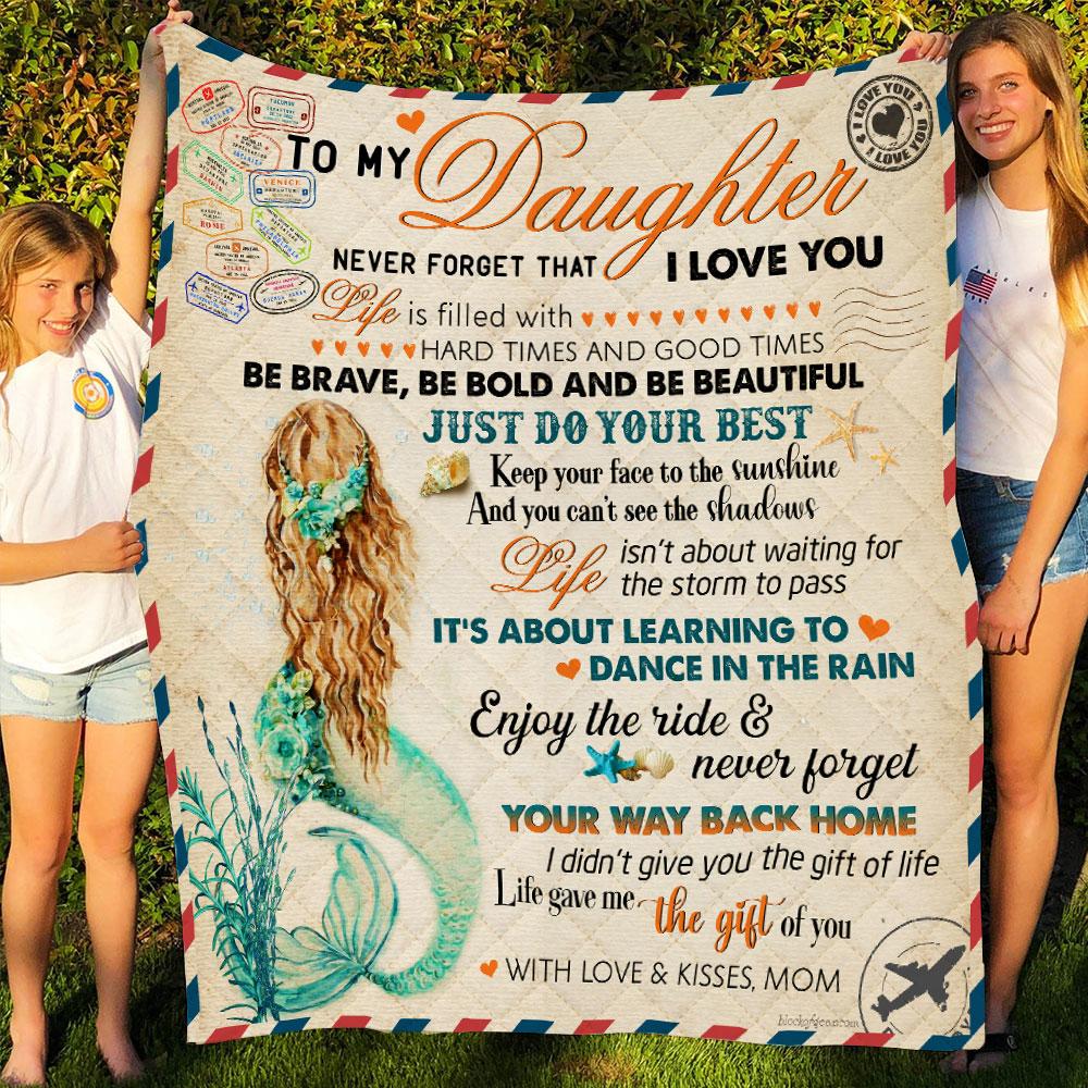 To My Daughter, Love Mom, Mermaid Quilt Blanket