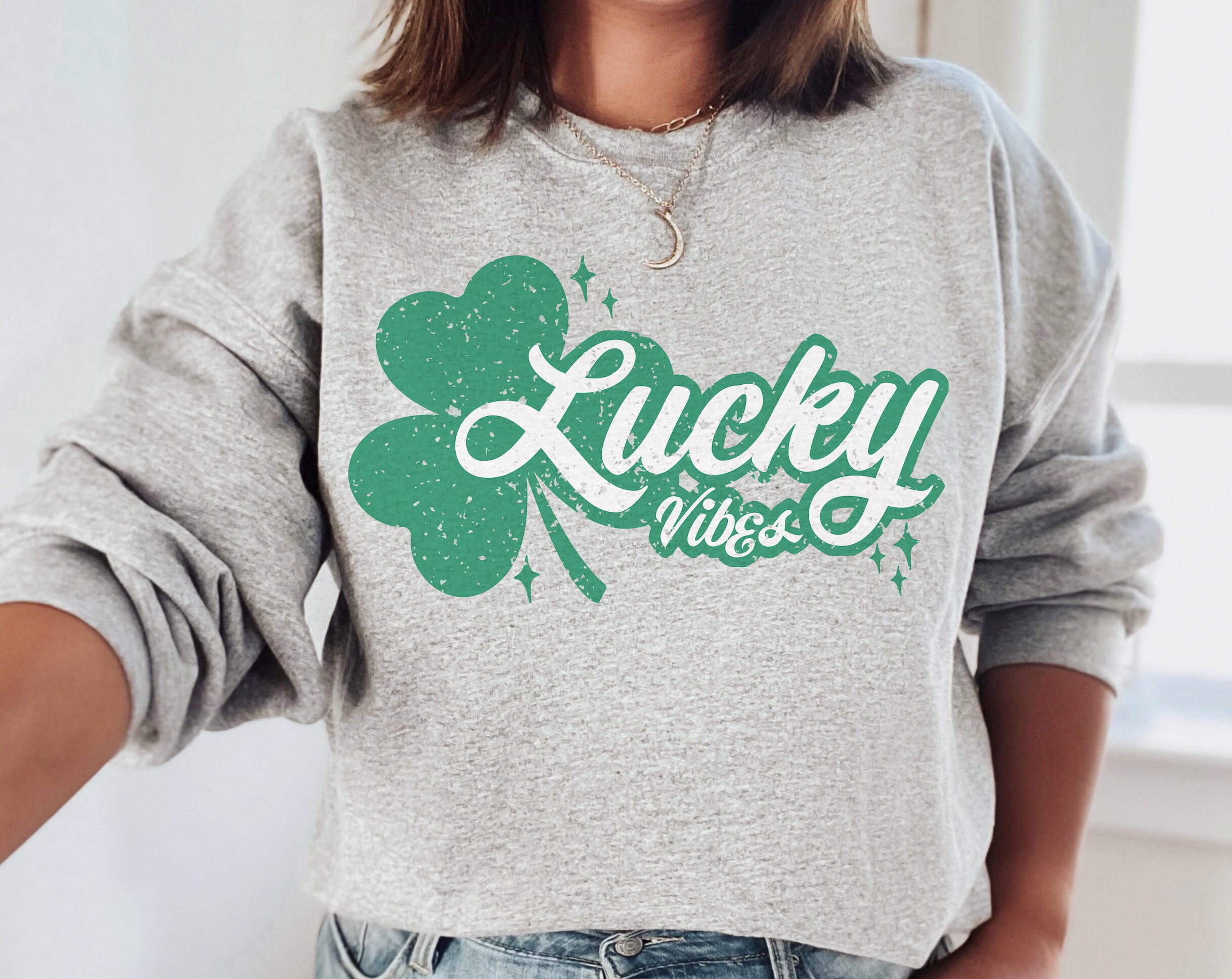 Lucky Vibes Sweatshirt – St Patricks Day Sweatshirt – Irish Day Sweatshirt – St Pattys Day – Mom Sweatshirt – Teacher St Patricks – Shamrock