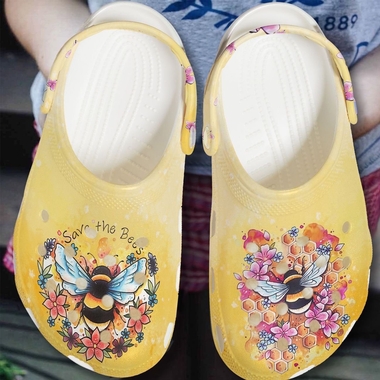 Bee Personalized Clog, Custom Name, Text, Color, Number Fashion Style For Women, Men, Kid, Print 3D Save The Bees