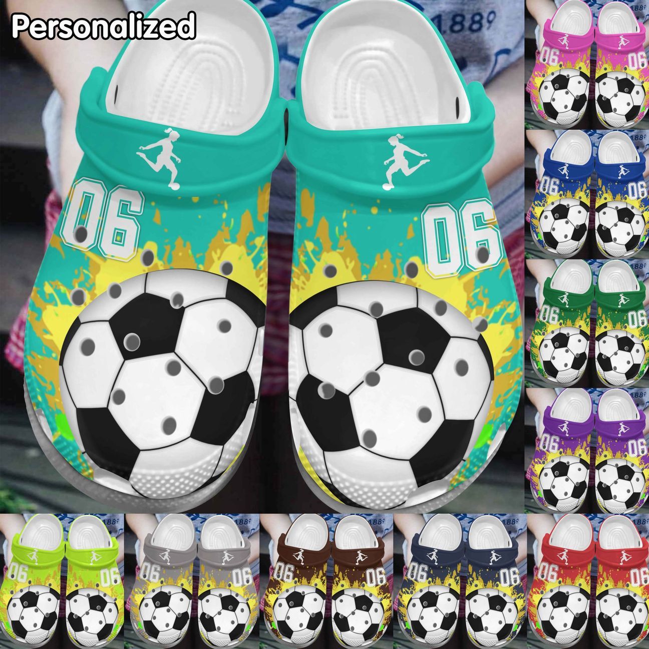 Soccer Personalized Personalize Clog, Custom Name, Text, Fashion Style For Women, Men, Kid, Print 3D Whitesole Colorful