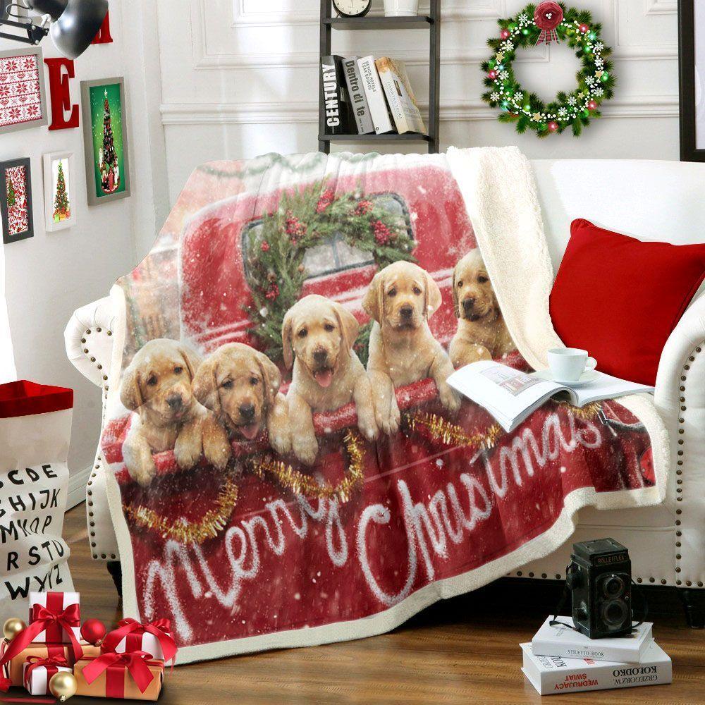 Dog Puppy Christmas Sherpa Fleece Blanket Yk