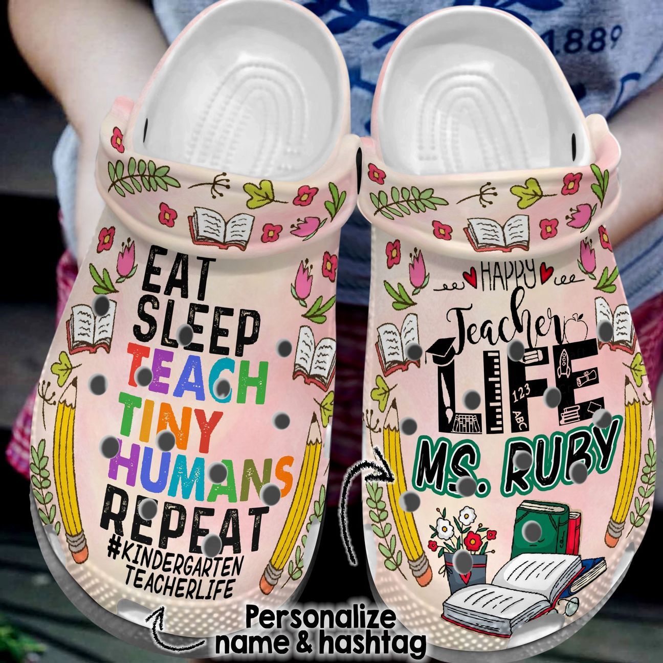 Teacher Personalized Clog, Custom Name, Text, Color, Number Fashion Style For Women, Men, Kid, Print 3D Happy Teacher’S Life