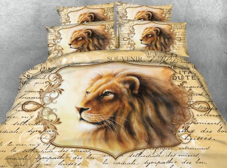 3D Vintage Lion Pattern Bedding Set Double Full Queen Extra Large Pillowcase Quilt Cover