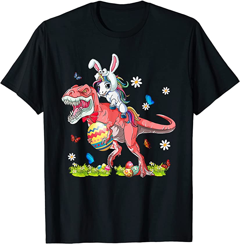 Dinosaur Easter Day Unicorn Riding T-rex Bunny Costume Gifts T-Shirt