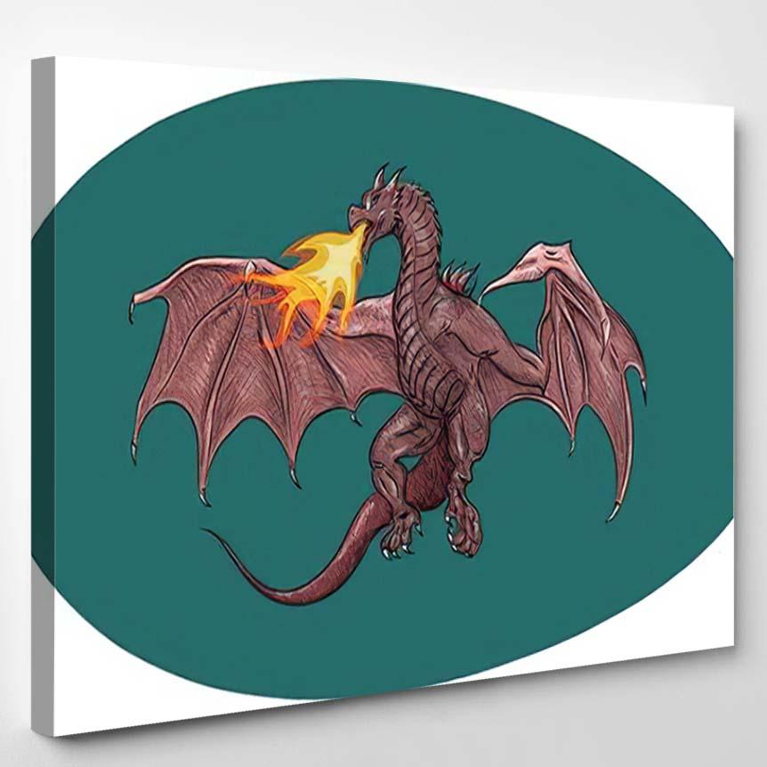 Red Flying Dragon Spew Fire Vector – Dragon Animals Canvas Print