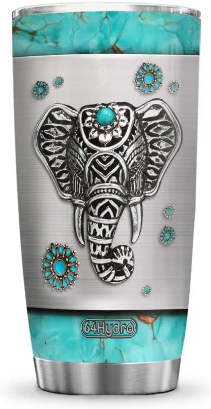 20Oz Elephant Turquoise Jewelry Style Tumbler Cup With Lid Mug