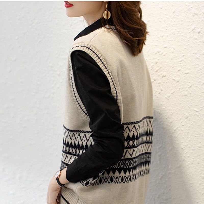 Sweater Vest Women Argyle Clothing Loose Harajuku Streetwear Elegant All-match Mujer Office Lady Leisure Chandails Autumn New alx