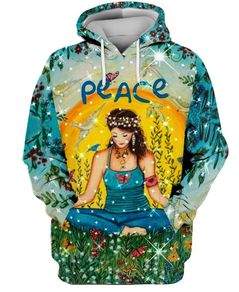 Women In Peace 3D Hoodies – Hippie Girl T-Shirt Long Sleeve Birthday Gifts For Women Girls Mother Sister – T176