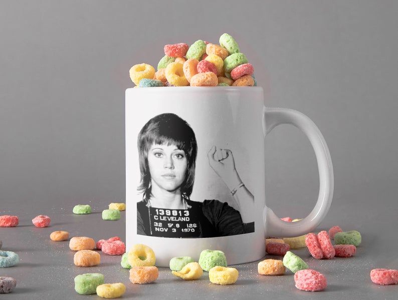 White Mug Retro Vintage Mug Jane Fonda Mugshot Mug Jane Seymour Fonda Mug The Former Model And Aerobics Premium Sublime Ceramic Coffee Mug H99