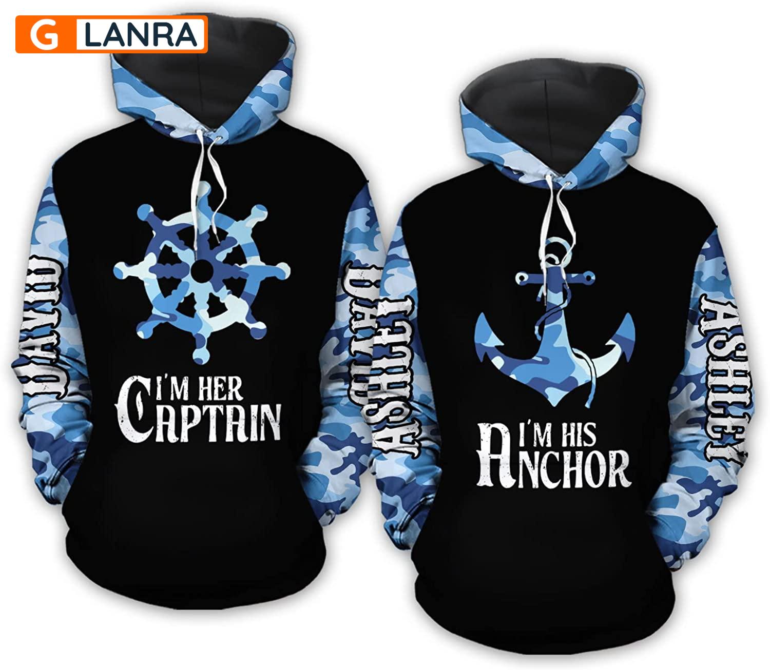 Personalized I’M Her Captain I’M His Anchor Hoodie, Custom Captain Anchor Couple Hoodie, Couple Hoodie, Husband Wife Unisex Sweater, Sweatshirt