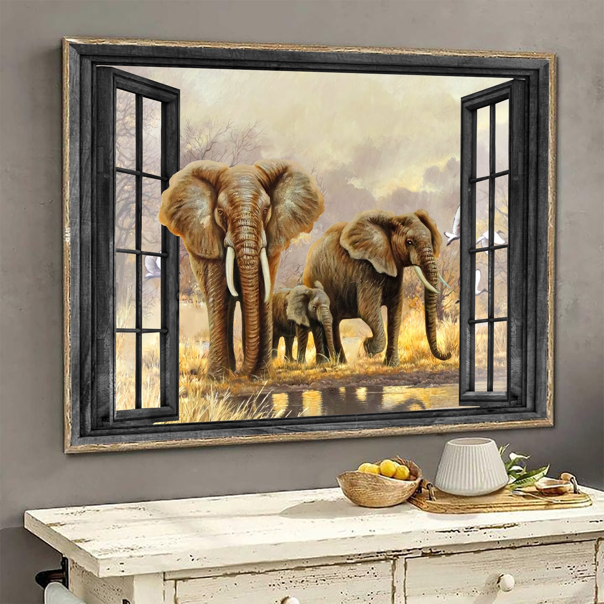 Elephants 3D Wall Art Painting Wall Art Decor Forest Th0366-Ptd