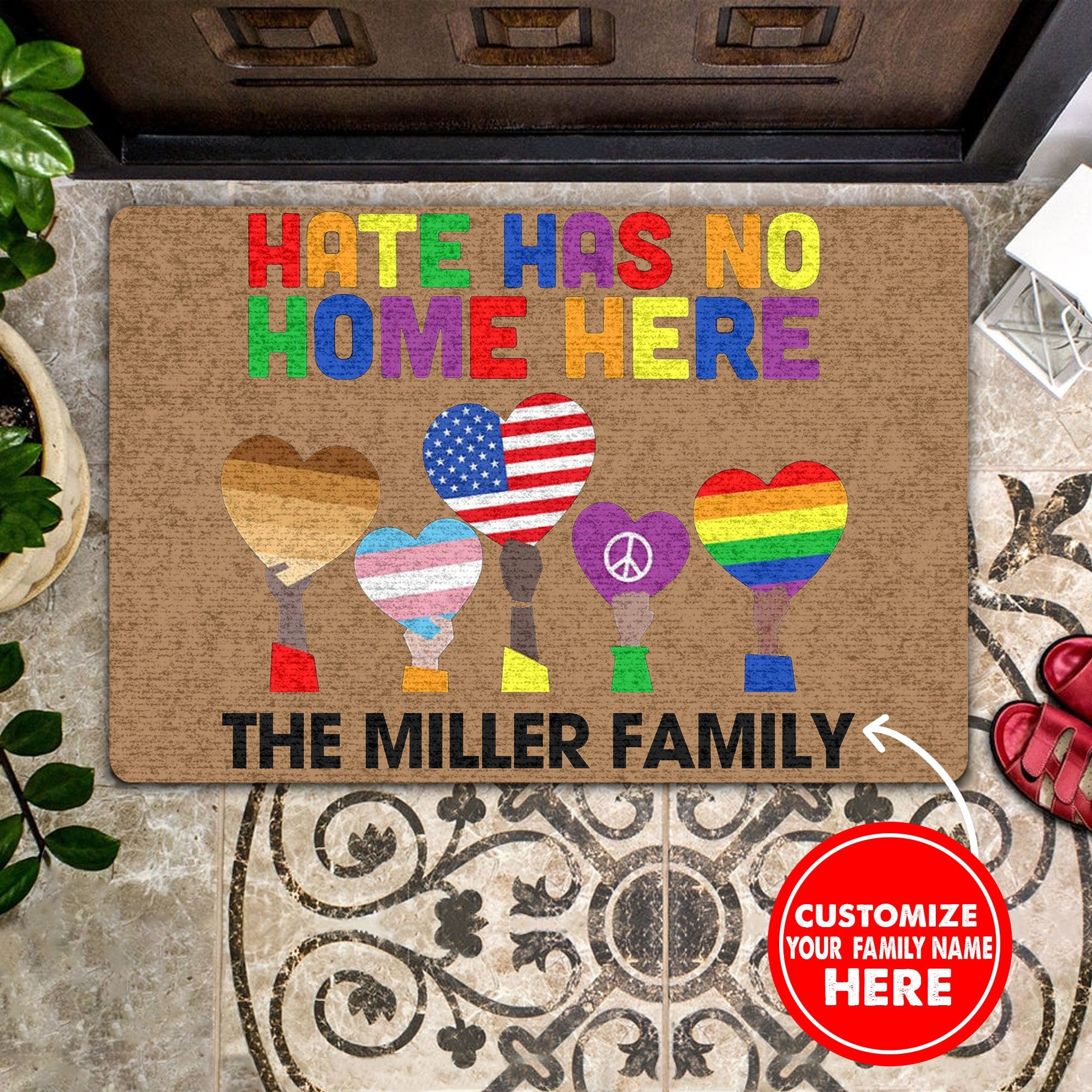 Hate Has No Home Here Personalized All Over Printing Doormat Pre2020