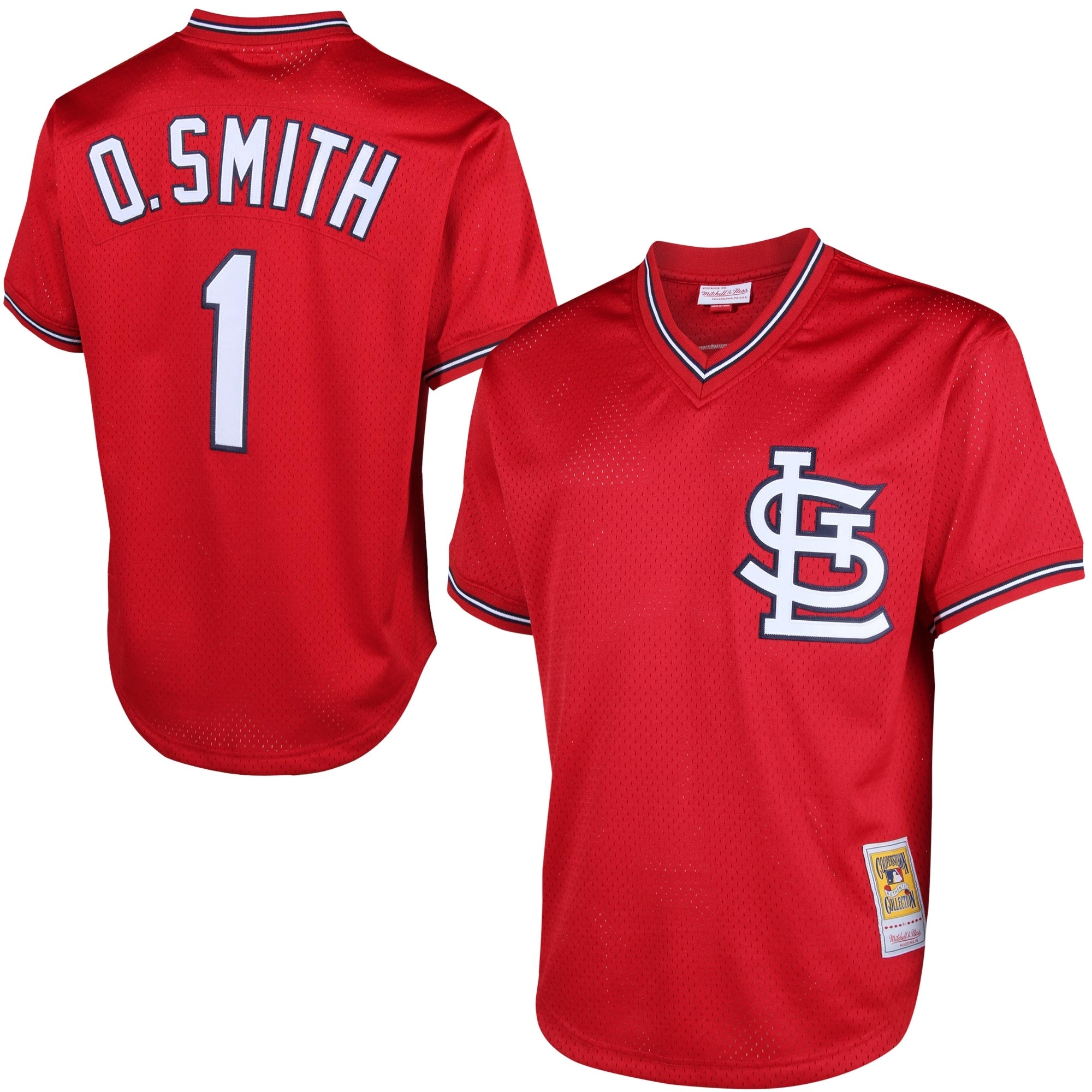 Men’s St. Louis Cardinals Ozzie Smith Mitchell & Ness Red Cooperstown Mesh Batting Practice Jersey