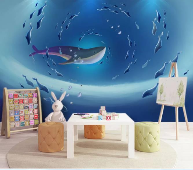 3D Blue Ocean Whale Wall Mural Wallpaper 139