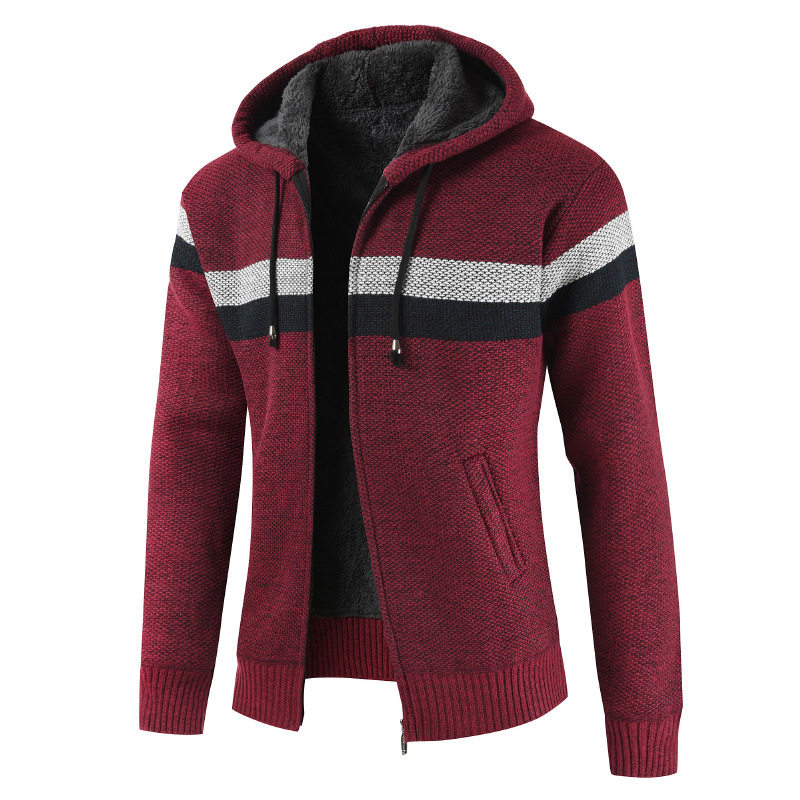 Stripe Plush Thickened Hooded Men’s Coat Fashion Knitwear 2022 New Men’s Cardigan Sweater Fashion Clothing Men’s Personality alx