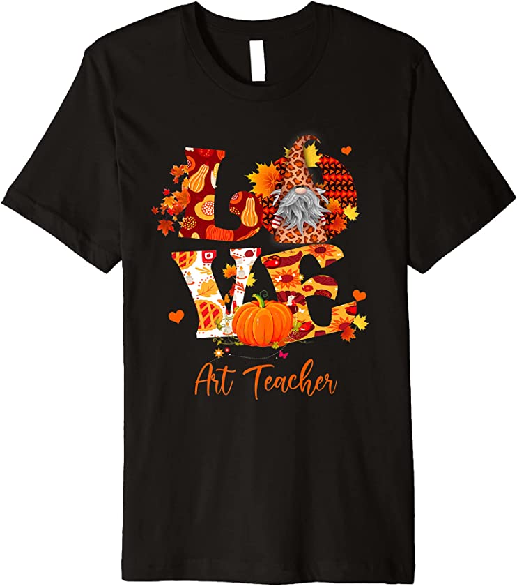 Fall Leopard LOVE Gnome Art Teacher Thanksgiving Premium T-Shirt