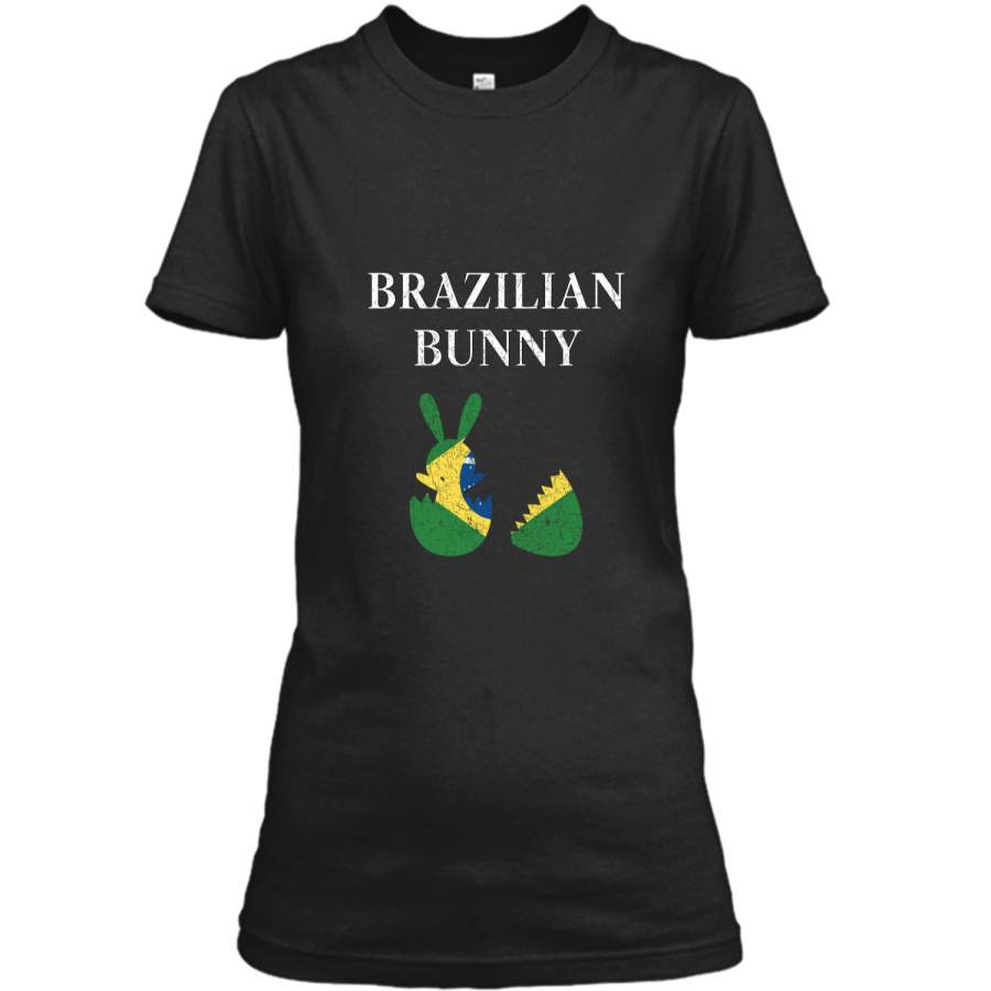 Brazilian Bunny Brazil Flag Easter Distressed Premium Shirt Ladies Custom