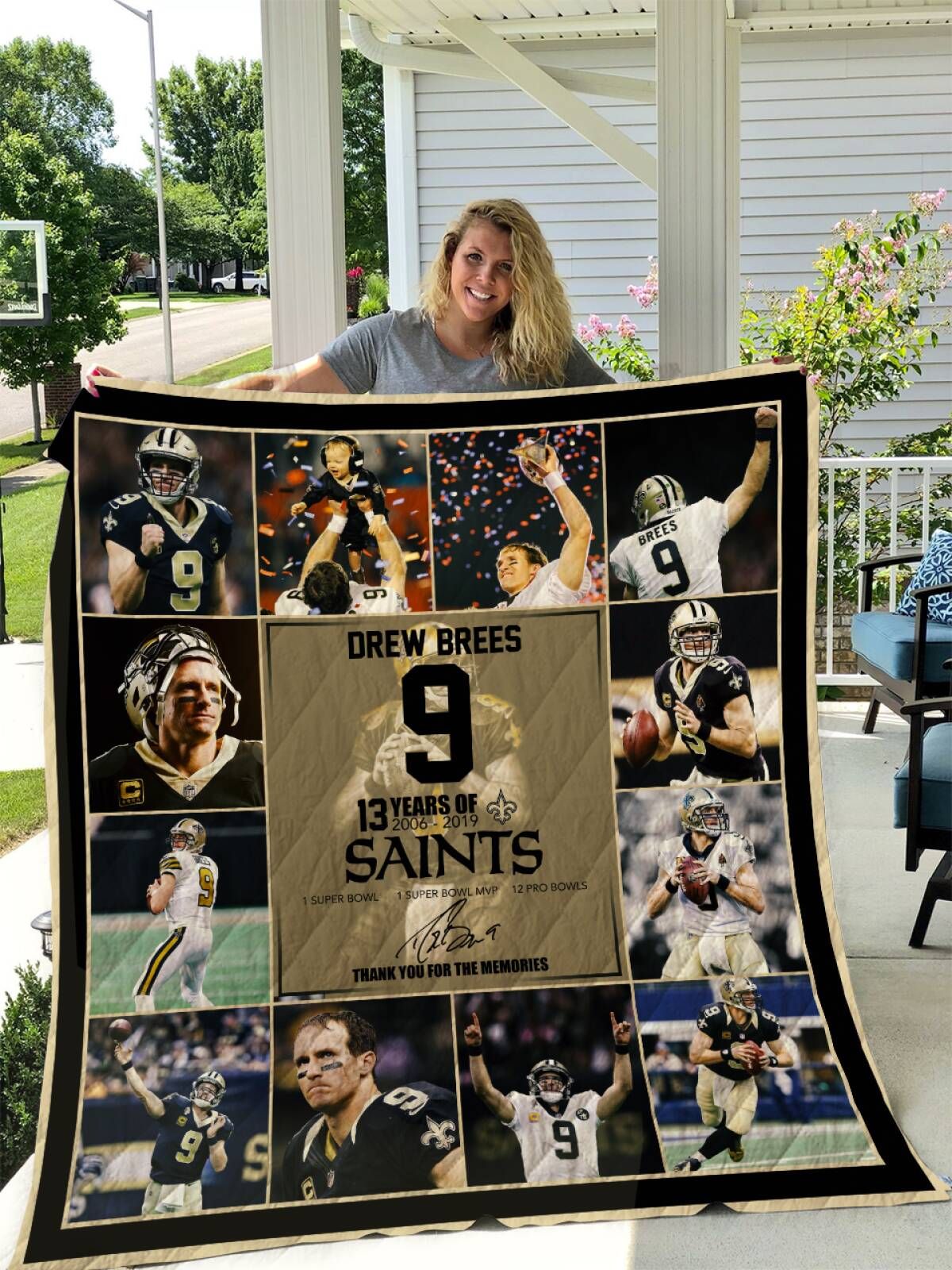 Drew Brees New Orleans Saints 3D Quilt Blanket, Fleece Blanket