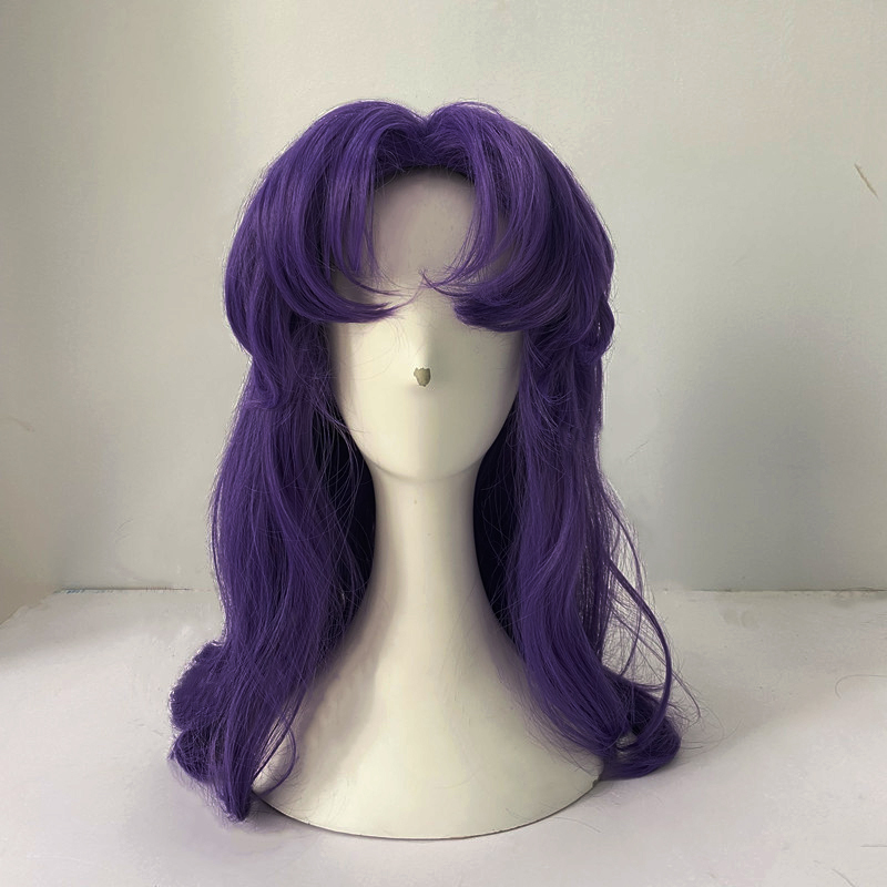 Anime EVA Cosplay Wig Purple Katsuragi Misato Cosplay Wig Women Cute Long Hair Heat Resistant Synthetic Wig Halloween+ Wig Cap alx