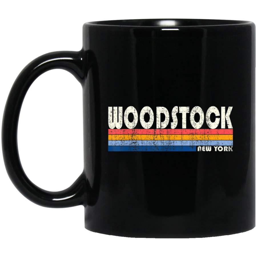 Vintage 70s 80s Style Woodstock NY 11 oz 15 oz Black Mug