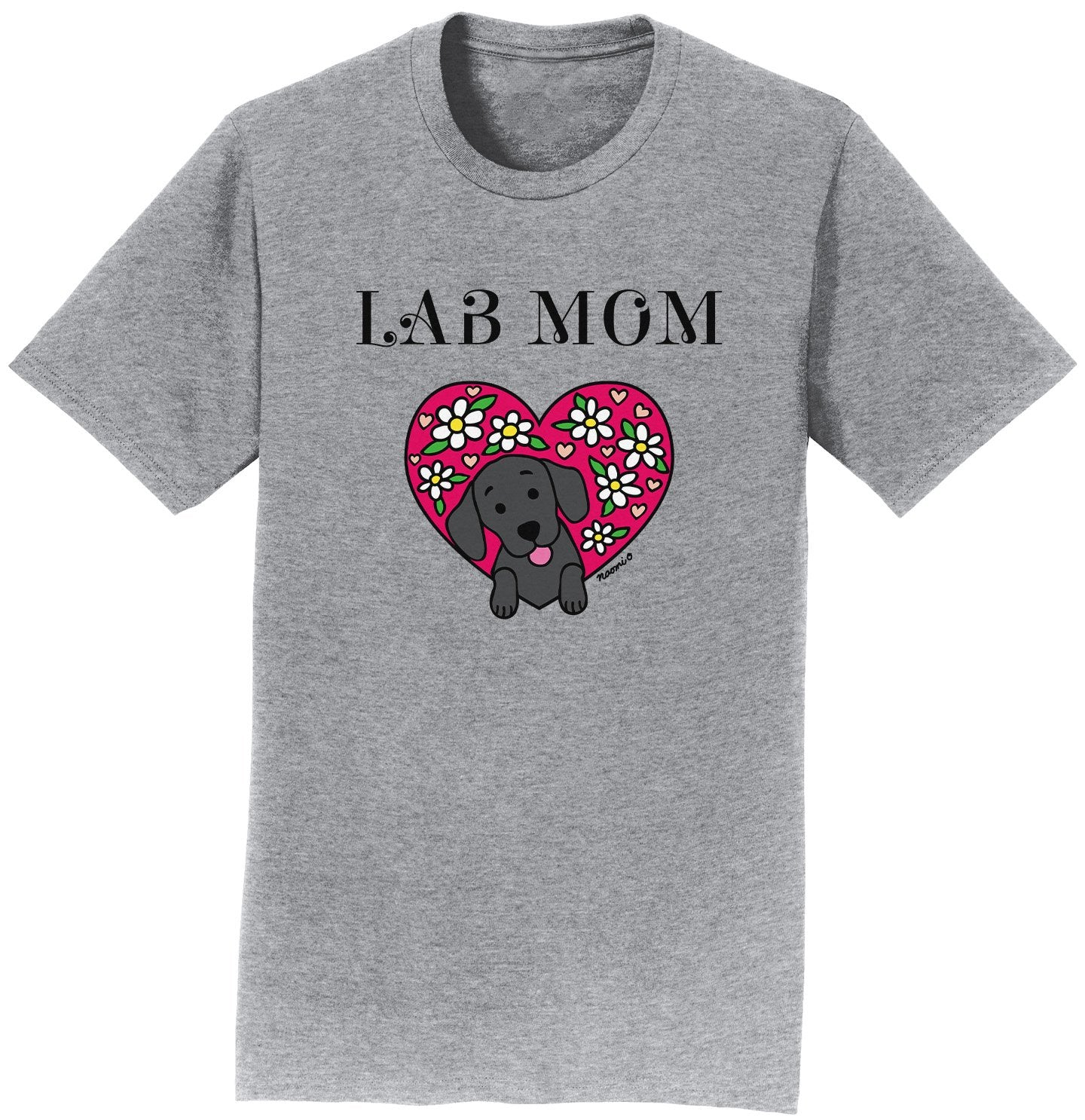 Flower Heart Black Lab Mom – Adult Unisex T-Shirt