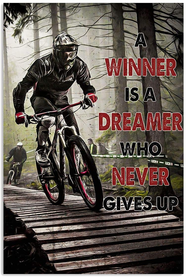 Vintage Man Bicycle A Winner Is A Dreamer Poster Art Print      Home Decor Gift For Men Women Family Friend On Birthday Xmas