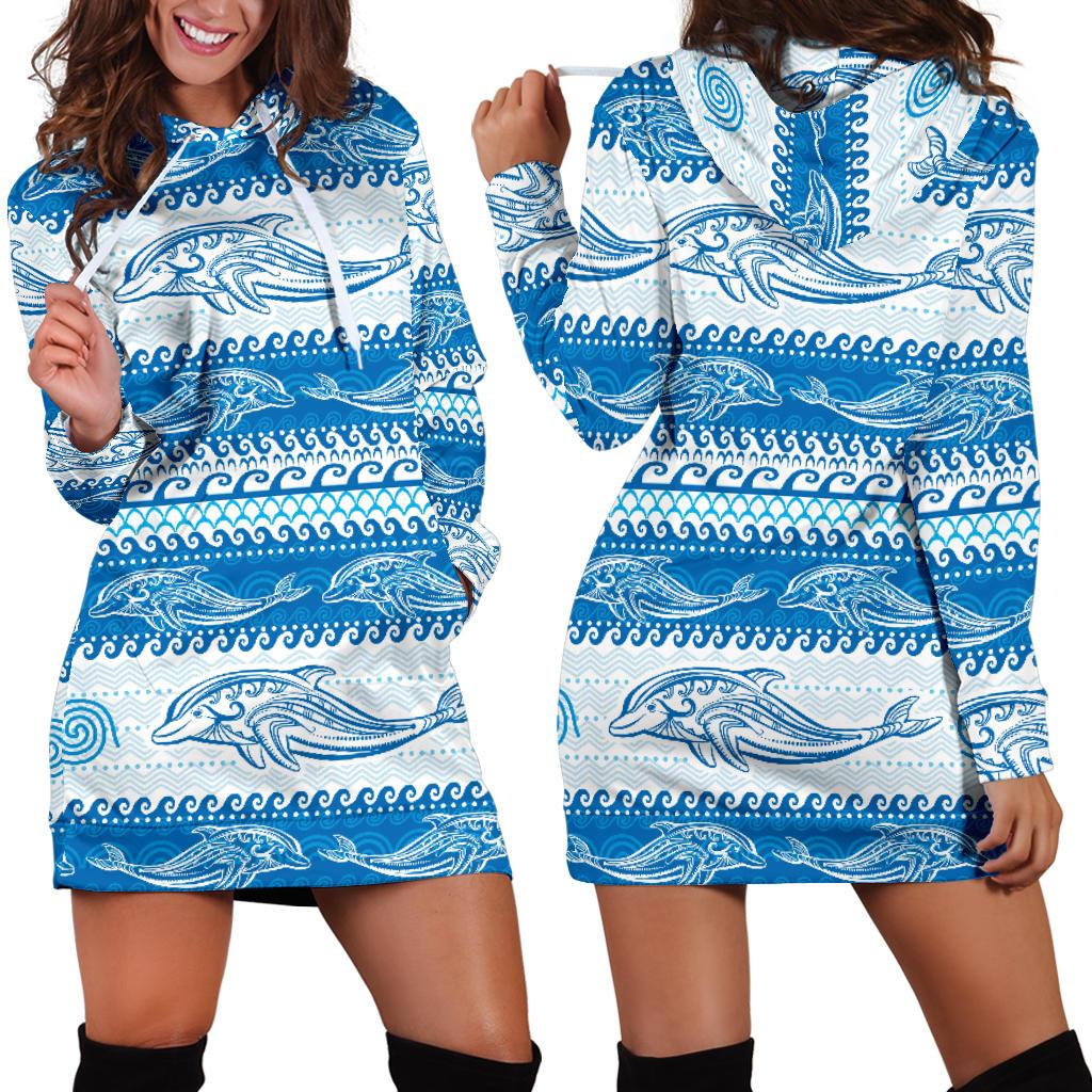 Dolphin Tribal Print Pattern Women Hoodie Dress