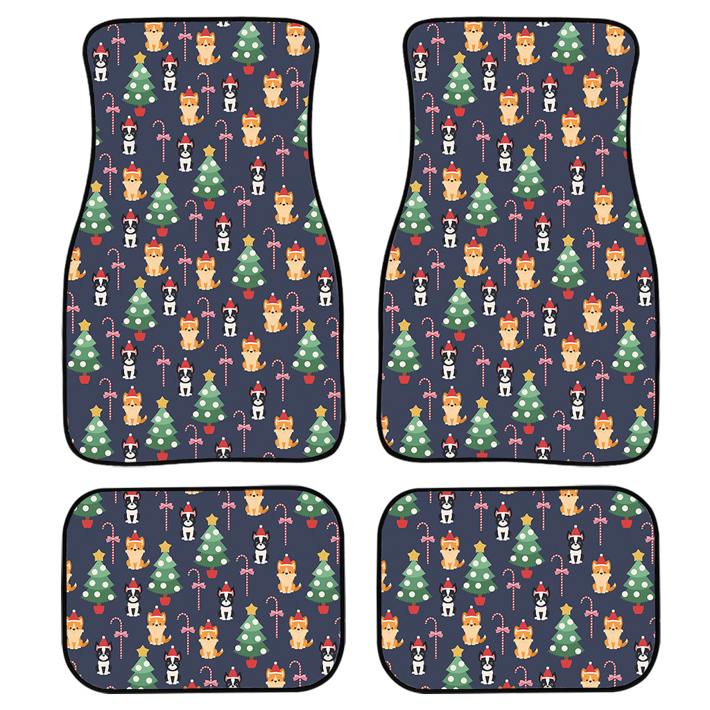 Christmas Boston Terrier And Corgi Print Front And Back Car Floor Mats, Front Car Mat