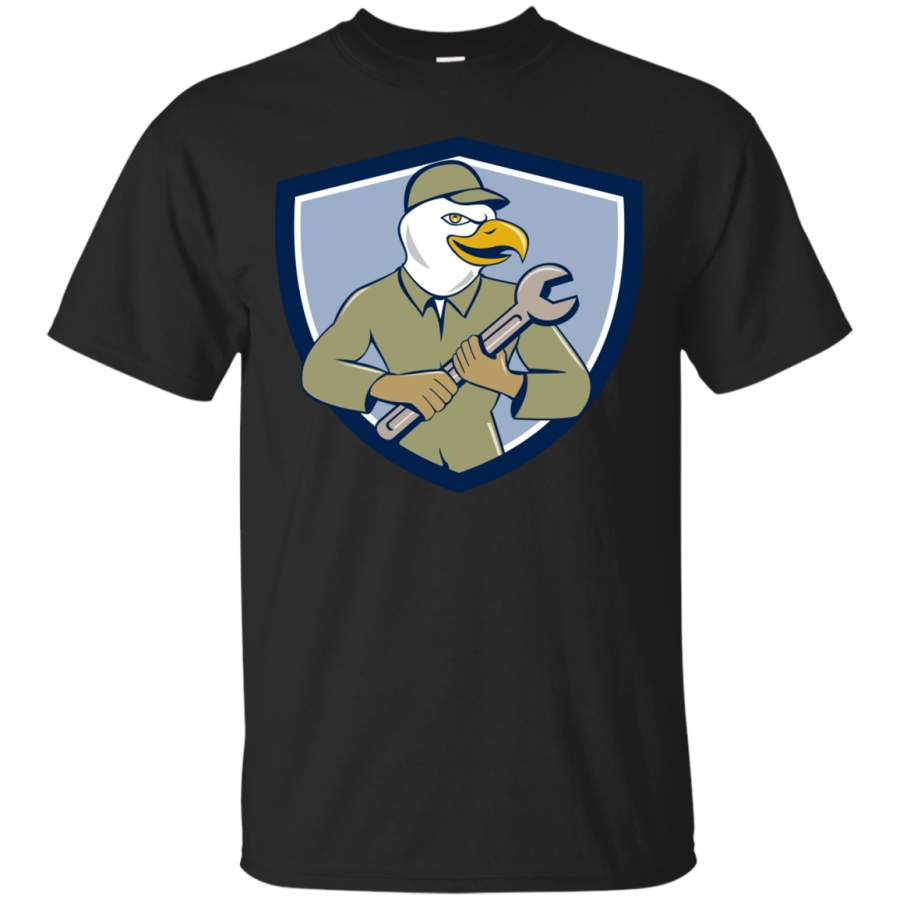 AGR American Bald Eagle Mechanic Spanner Crest Cartoon T-Shirt