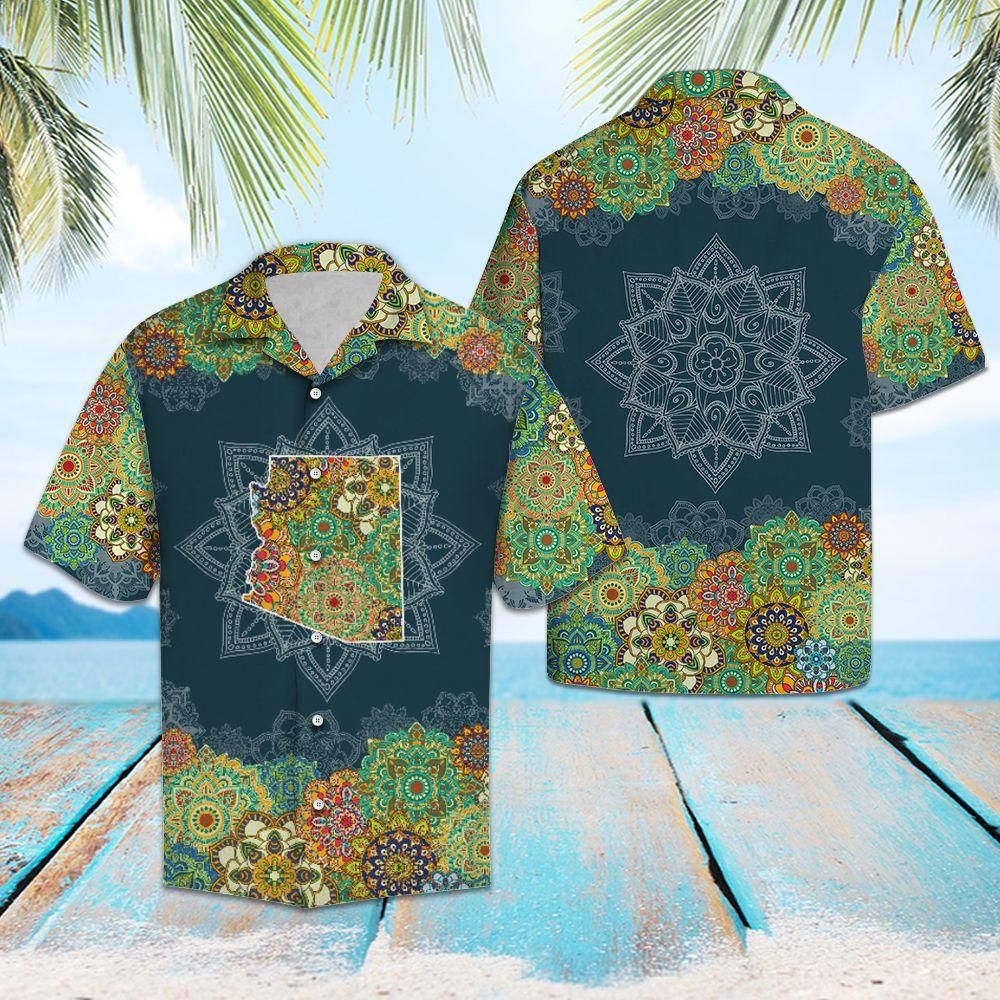 Arizona Floral Mandala Aloha Hawaiian Shirt Colorful Short Sleeve Summer Beach Casual Shirt For Men And Women