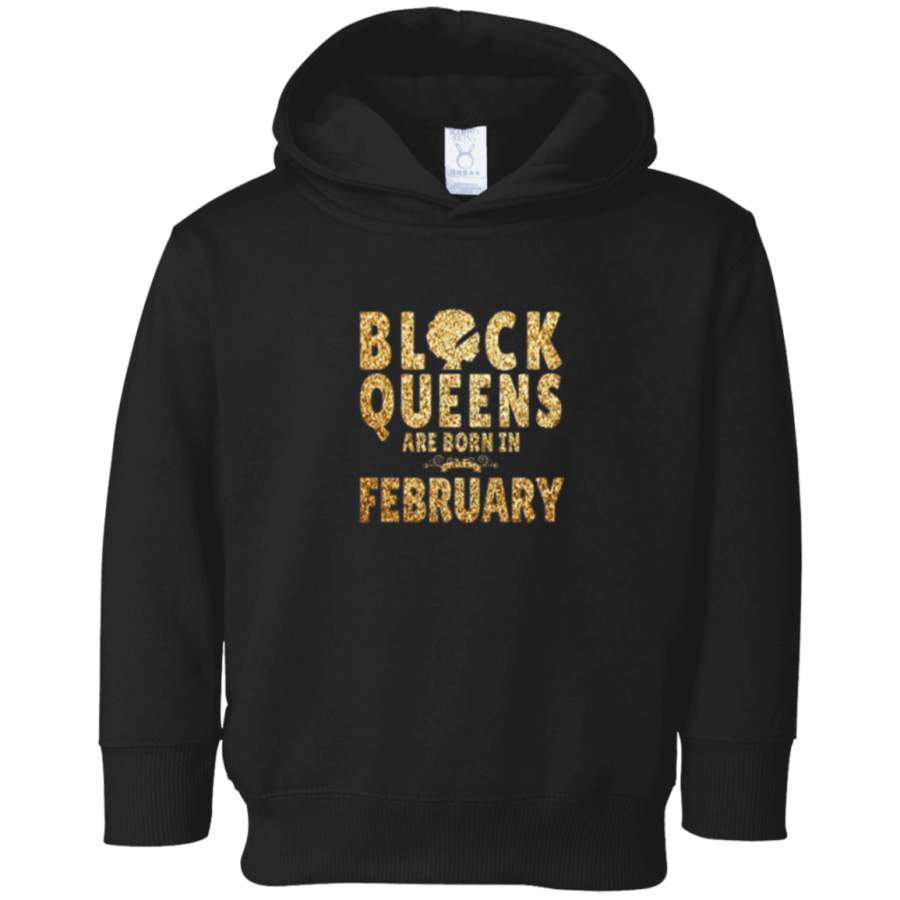 Flat Gold Print Black Queens February Born Tshirt