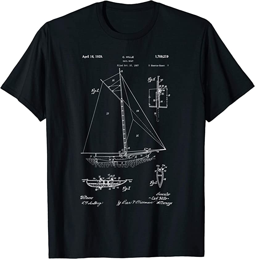 Vintage Patent Print 1929 Retro Sailboat Blueprint Drawing T-Shirt