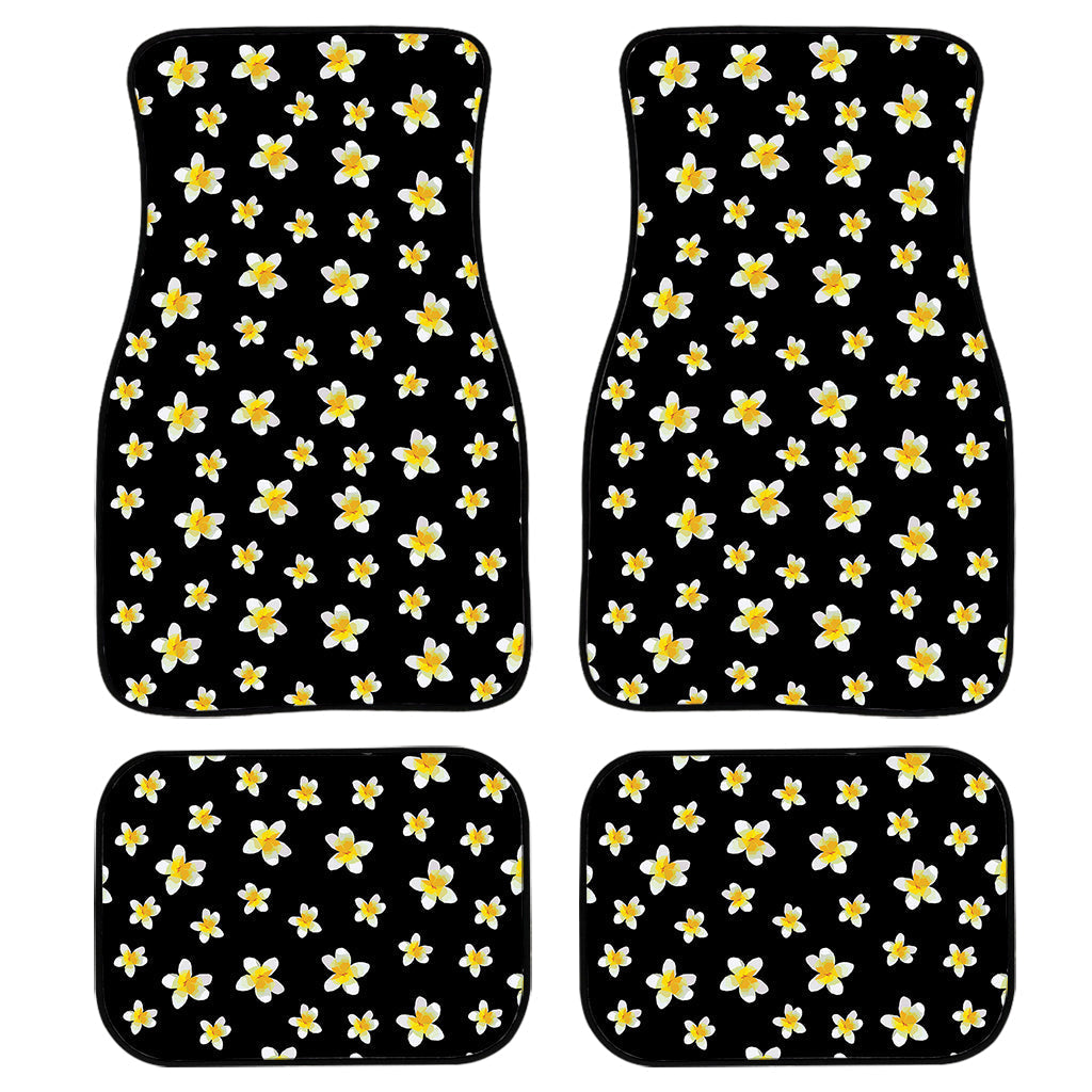 Black Plumeria Flower Pattern Print Front And Back Car Floor Mats, Front Car Mat