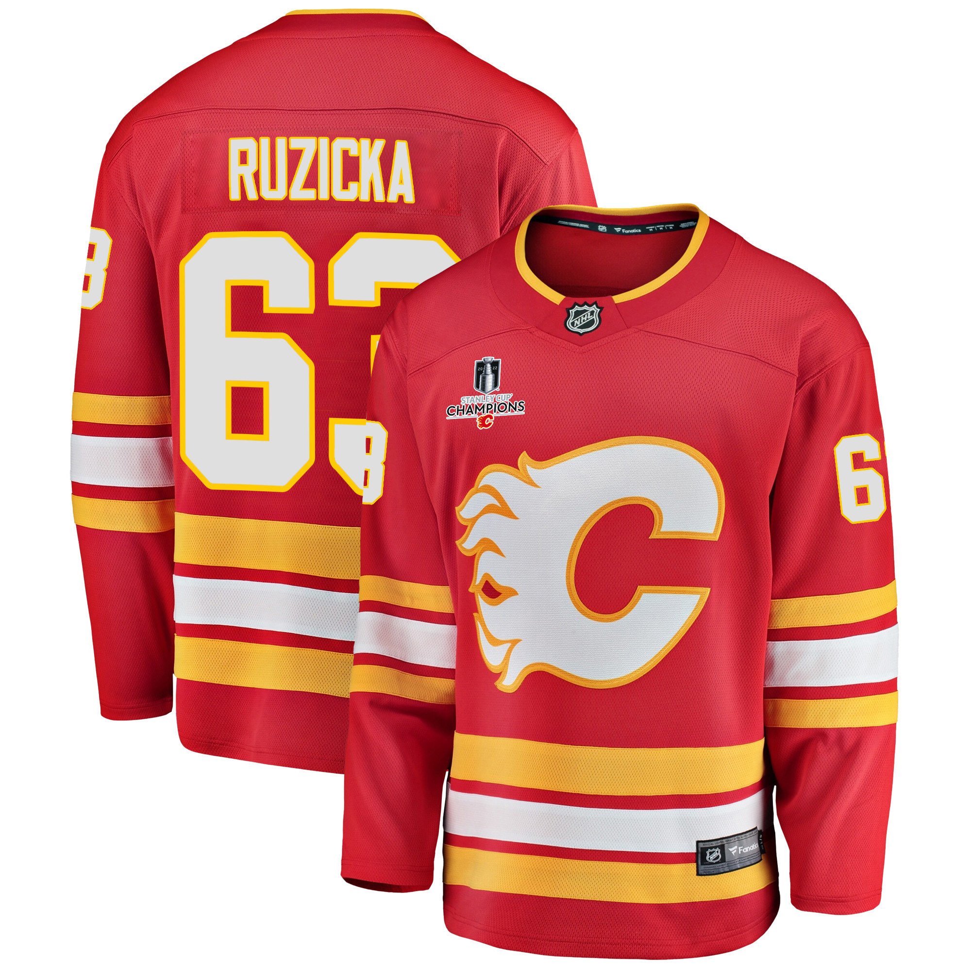 Calgary Flames Adam Ruzicka 63 Home 2022 Stanley Cup Champions Breakaway Men Jersey – Red