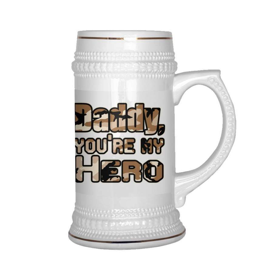 22 oz Ceramic Beer Stein Fathers Military Veteran Mug Daddy You’re My Hero