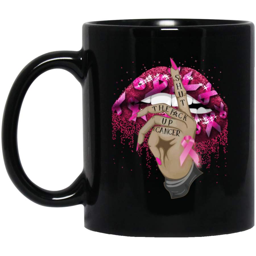 African American Coffee Mug Black Girl Lip Hand Shut The Face Up Cancer 11oz – 15oz Black Mug