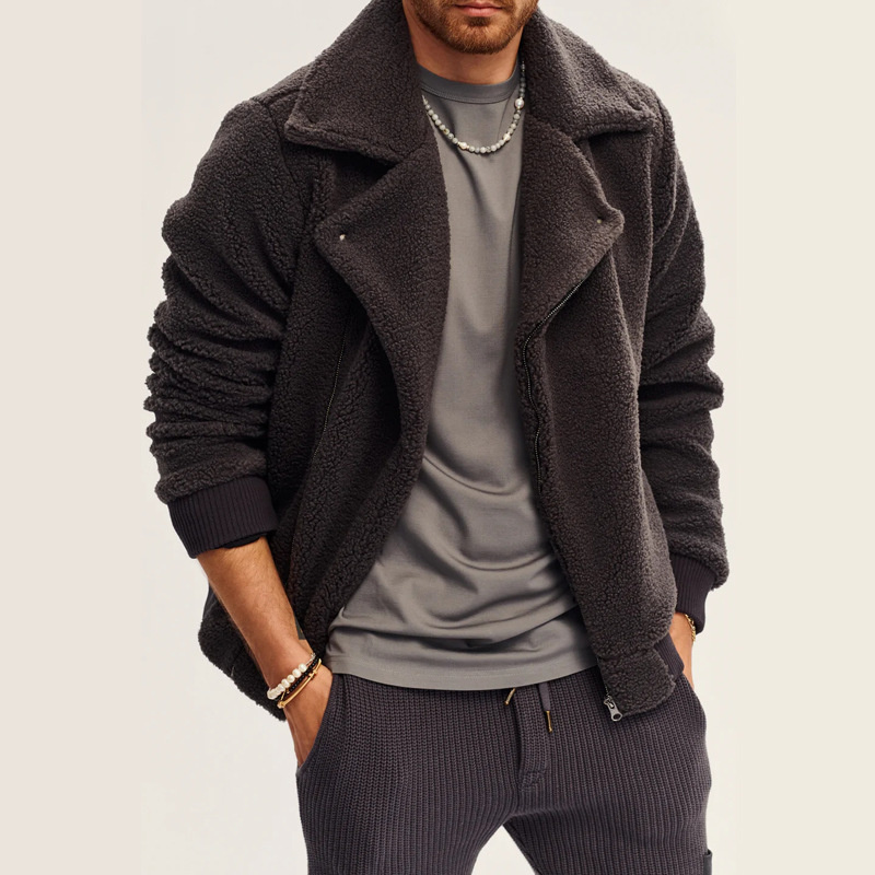 Autumn and Winter 2022 Men’s Solid Lamb Coat Men’s Cardigan Coat Casual Jacket Top Men’s Wear alx