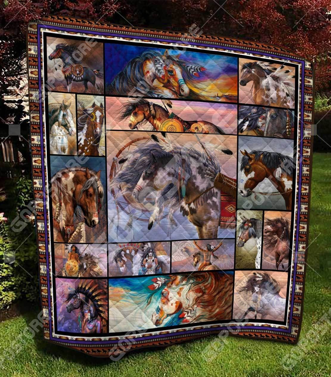 Native American War Horse Art Like 3D Quilt Blanket 1126