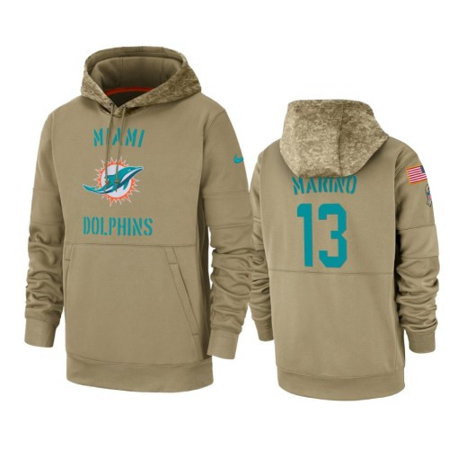 Miami Dolphins Dan Marino Tan 2019 Salute To Service Sideline Therma Pullover Hoodie