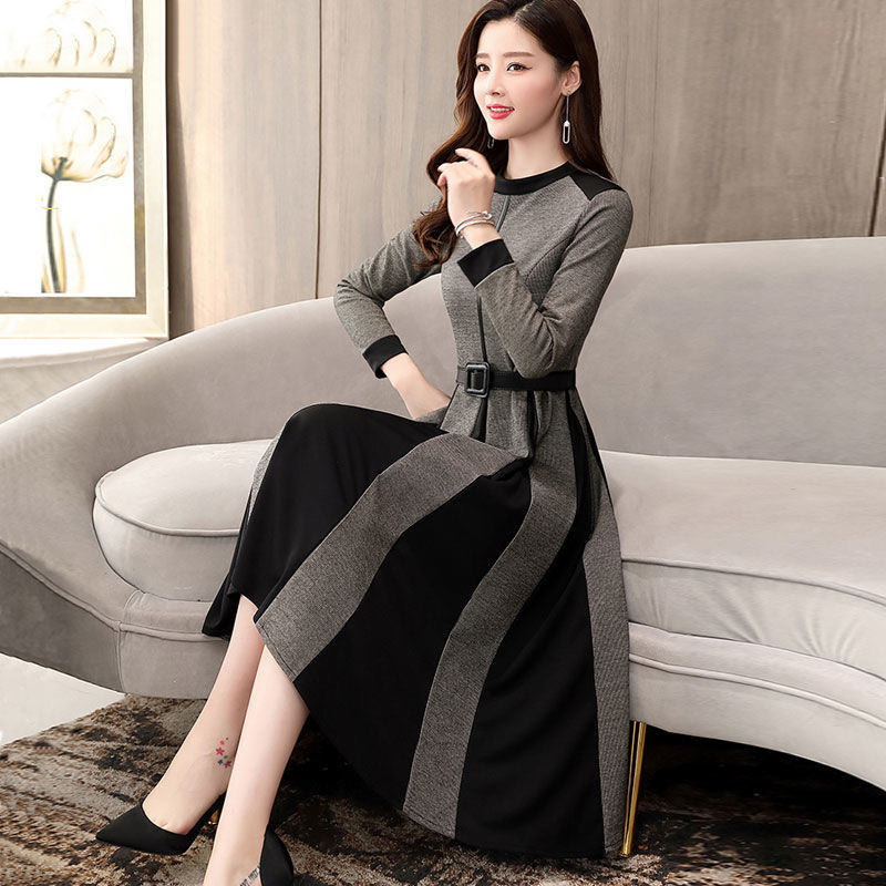 Women Casual Little Plaid Patchwork Hem Dresses Autumn Vintage Slim Knee-Length Dress Female Korean A-Line With Belts Dresses alx