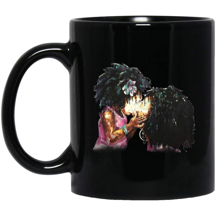 African American Coffee Mug Mom And Daughter Kiss Art 11oz – 15oz Black Mug