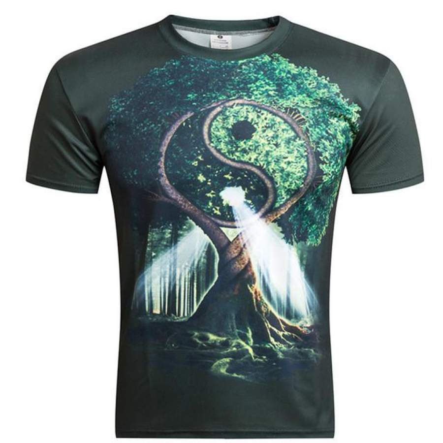 Men’s casual short-sleeved t-shirt O-Neck European Style 3D digital printing tai chi wood hip hop