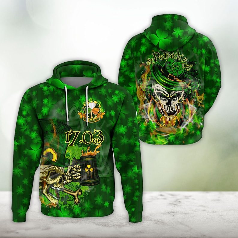 Saint Patrick’S Day Skull 3D All Over Printed Hoodie Gift For Friends Birthday, Drink Beer Shirt