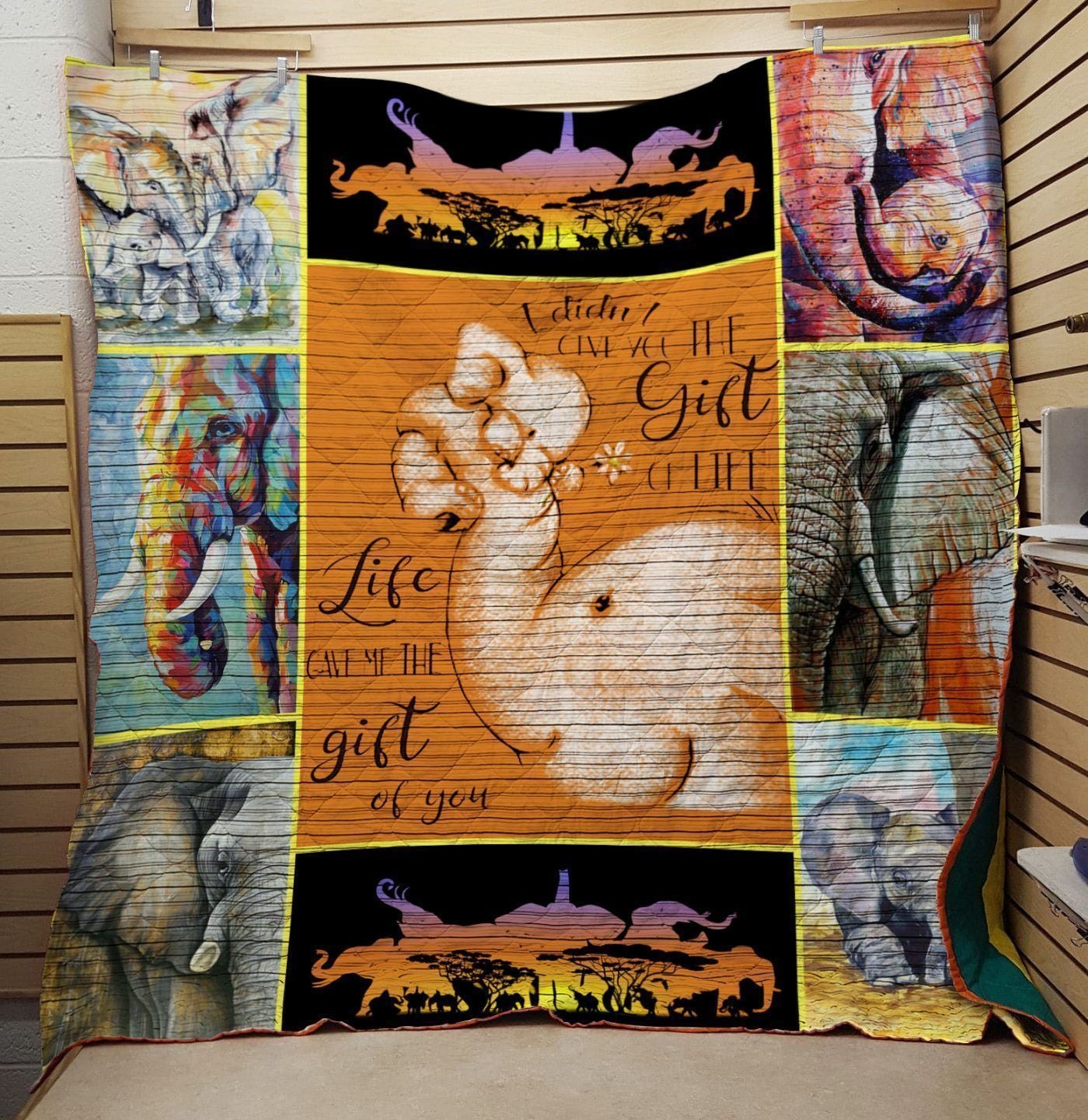 Family Elephant  Life Gave Me The Gift Of You  Quilt Blanket