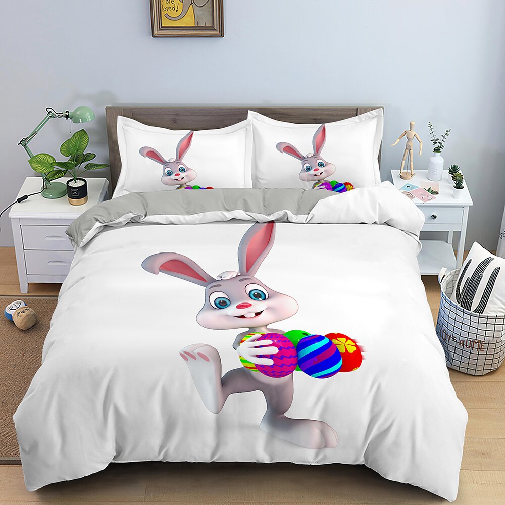 Cartoon Rabbit Bedding Set For Kids Girl Polyester Duvet Cover With Pillowcase Bedding Cute Children Room Decoration