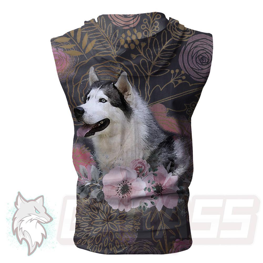 Husky and Flowers HUK-0002 Zip Sleeveless Hoodie
