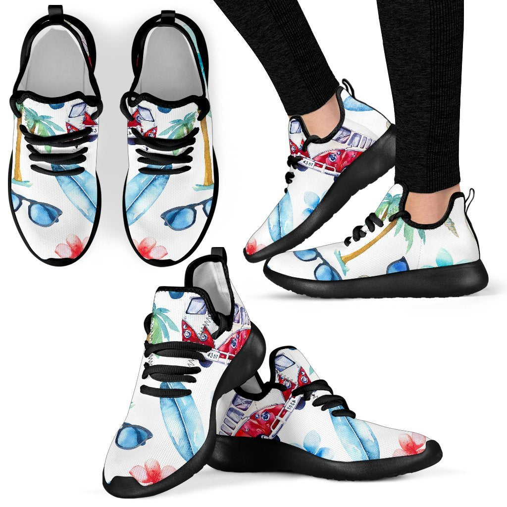 Watercolor Surfing Pattern Print Mesh Knit Shoes