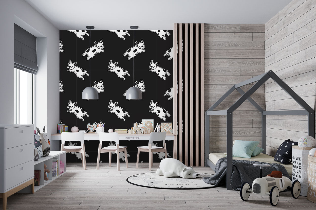 3D Cartoon Animal Black Dog Wall Mural Wallpaper Lqh 49