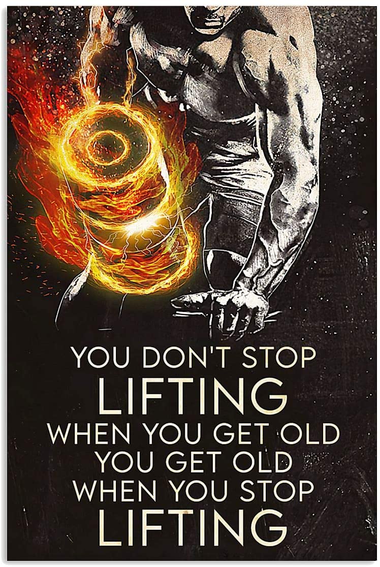 Vintage Man Fitness – Don’T Stop Lifting When You Get Old Poster Art Print      Home Decor Gift For Men Women Family Friend On Birthday Xmas