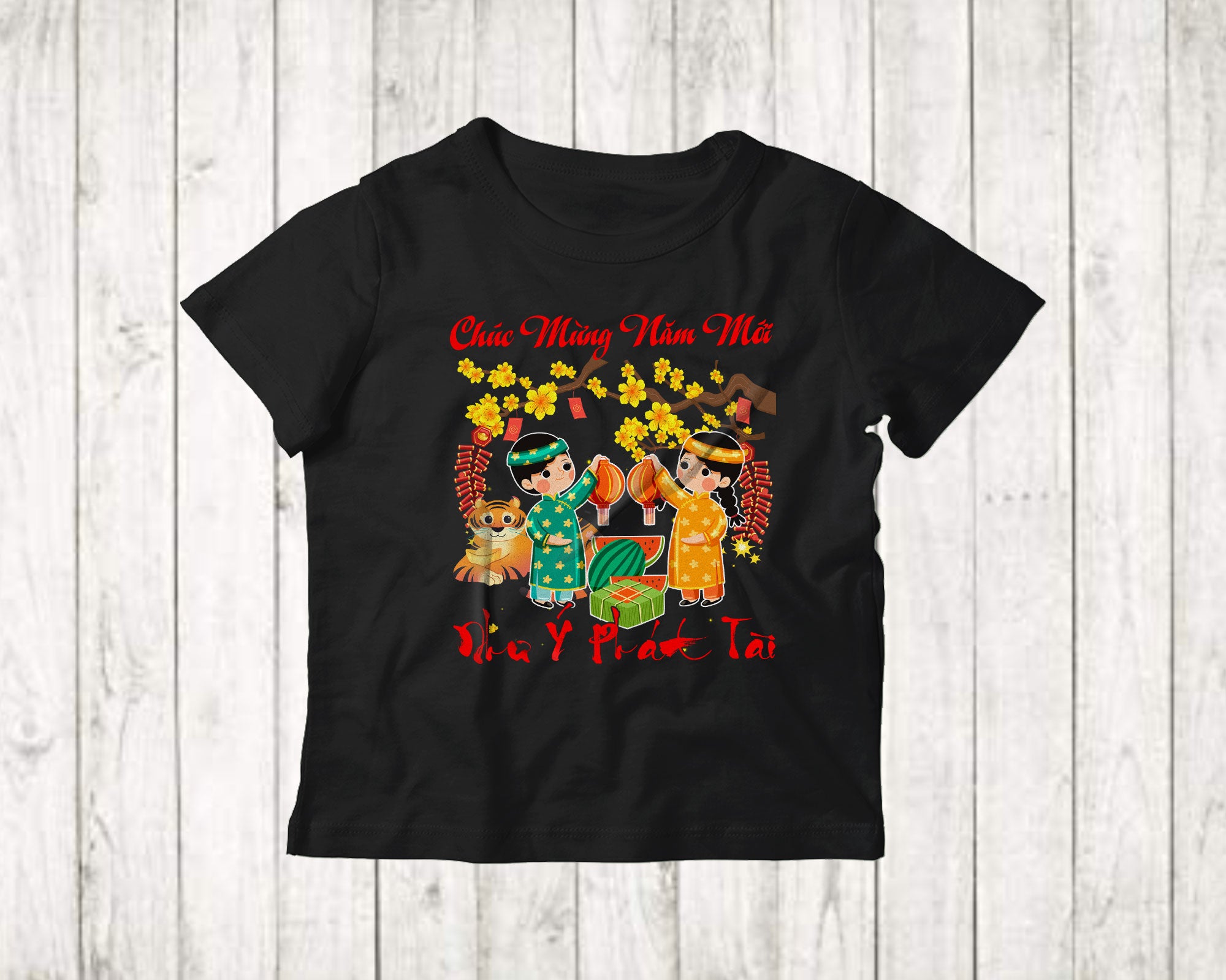 Chuc Mung Nam Moi 2022 Cute Vietnamese Happy Lunar New Year Kids Boys Girls Tiger Family T-Shirt